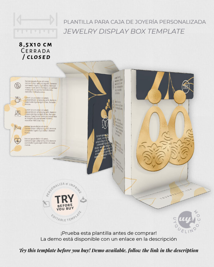 Editable jewelry box template, Herbal motive