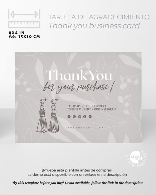 Personalized thank you card for purchase, Herbal motive
