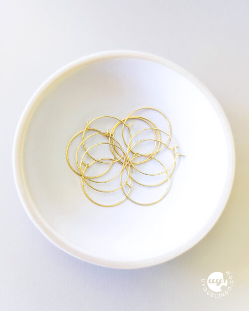 Circle Ear Hoops Earrings Wires 25 mm, 18k gold plated steel, 10pcs
