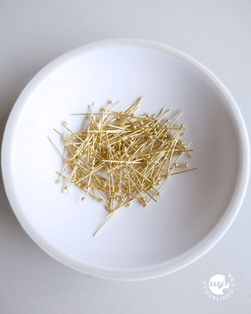 Alfileres de cabeza esférica 25 x 0.6 mm, acero chapado en oro, 304 Stainless Steel, 18k, 50pcs