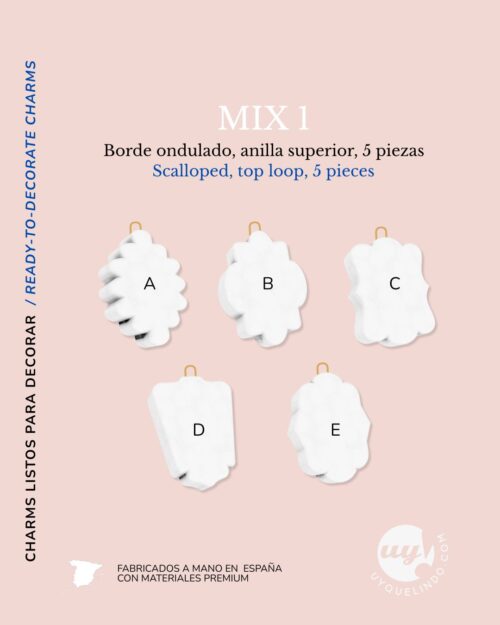 Charms en blanco para decorar borde ondeado (5 unidades)