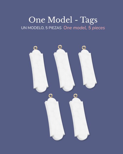 Charm tags en blanco para decorar, 5 unidades mismo diseño
