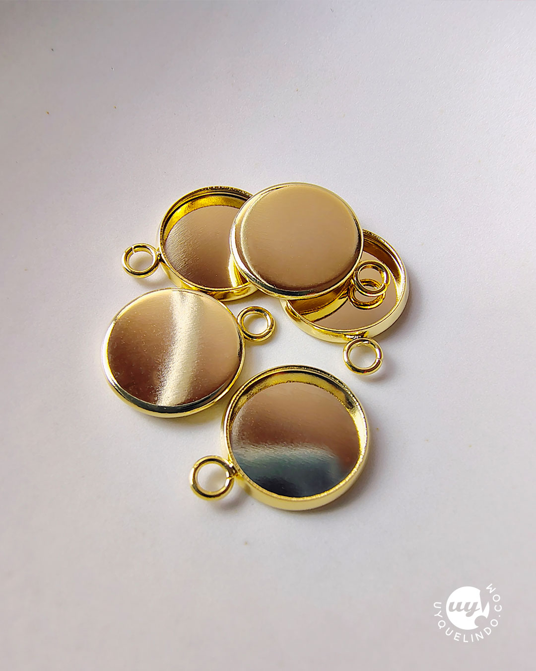 Colgante engaste para cabujón fondo plano 12 mm, acero inoxidable 304L, oro 24k