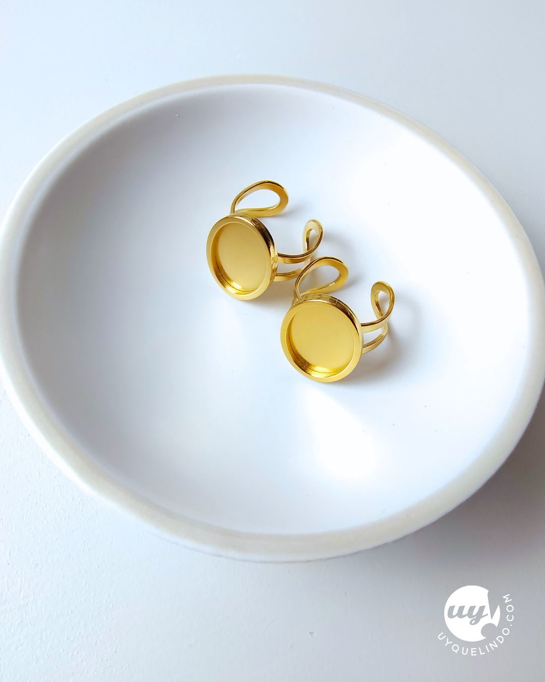 Base de anillo ajustable bisel ovalado 18x13mm, acero chapado en oro 18k, 1 pc