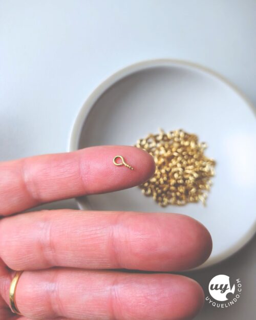 Ganchos atornillables con anilla, acero 304L chapado en oro 18K, 8×4 mm, 10pcs